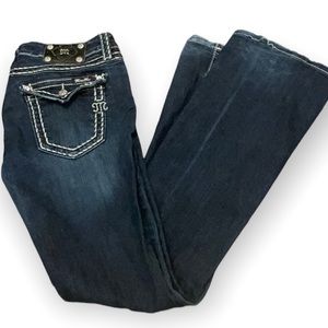 Miss Me Boot Cut Jeans flap button pocket dk denim